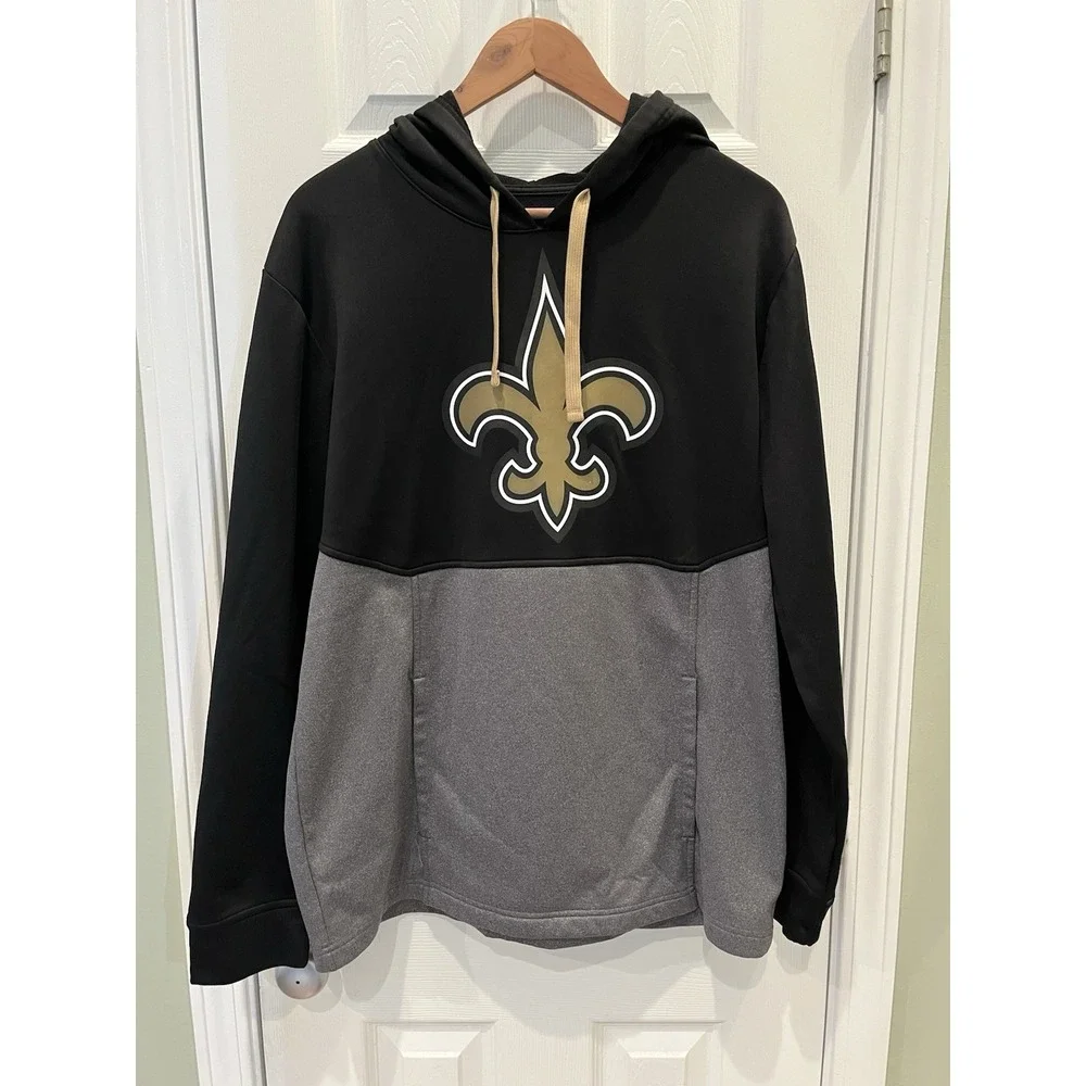 Fanatics New Orleans Saints Hoodie‎ Men's Large Black Gray Sweatshirt Sweater